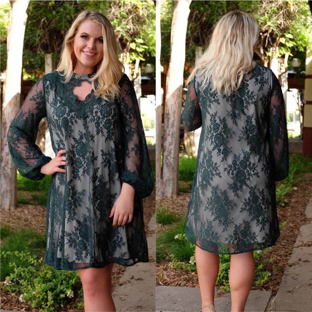PLUS Emerald Lace Long Sleeve Dress - Picture 3 of 5